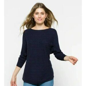 Market & Spruce Reviera Cable Knit Dolman Sweater Large Navy Blue Stitch Fix